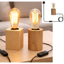 Wood Table Lamp Base E27 Desk Light UK Plug On/Off Switch Retro Vintage