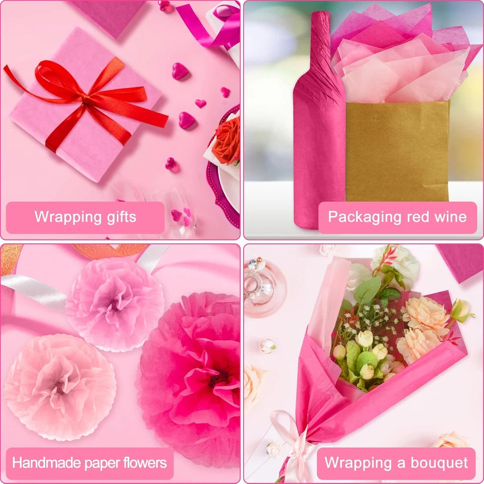 60 Sheets Assorted Pink Tissue Paper Set Bundle 100 Sheets Red Tissue Paper for - Image 2 of 4