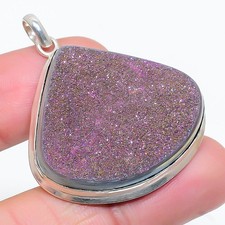 Peacock Titanium Druzy 925 Sterling Silver Jewelry Pendant 1.85" r591