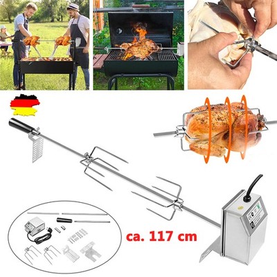 BBQ Grillspieß Set 117cm Rotisserie Drehspieß Edelstahl mit Motor Set DHL