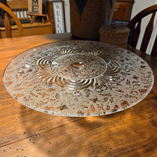 Clear Glass with Cut Floral and Birds Pattern Round Pedestal Cake Stand