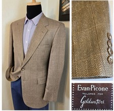 Vtg 42R Tweed Blazer EVAN PICONE Men Herringbone Over Check Sport Coat Jacket