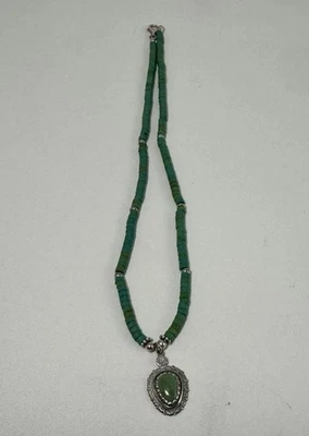 Carolyn Pollack Relios Necklace 20” 925 Green Turquoise Pendant Heishi Beaded - Image 1 of 4