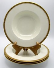 Royal Worcester Athena 8" Rimmed Soup Bowls - Set of 4 - Gold Encrusted Border