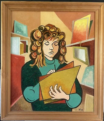Arthur Farrow (britisch) ~ Sarah im Studio ~ 20. Jh. Öl auf Karton ~ signiert