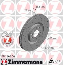 2x ZIMMERMANN Bremsscheibe 100.1240.52 für AUDI SEAT SKODA VW