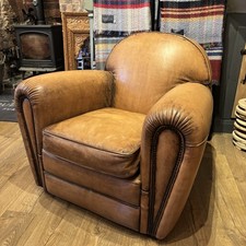 Large Vintage-Style Leather Armchair - Rustic Brown Leather Chair
