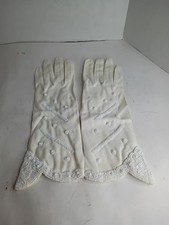 Vintage Cotton Blend Gloves Off White Hand Stitched Hand Beaded Bride Wedding