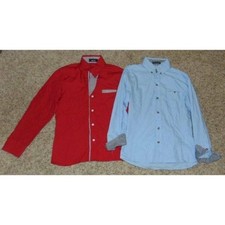 HLED 2 Dress Shirts Mens S/L Red Blue Button Front Long Sleeve Sport