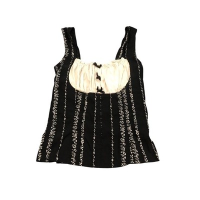 Morbid Threads Tank Top Womens Medium Black White Floral Goth Milkmaid Vintage