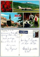 Vintage Molde Norway Multi-View Postcard 1976 Braathens SAFE Folk Art