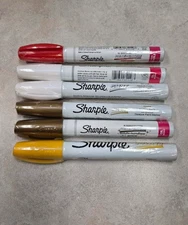 6 of  Sharpie Oil Based medium point Paint Marker, red +gold +yellow +white 