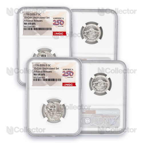 1776 - 2026 P & D Jefferson Nickel Set NGC MS68 Advance Release