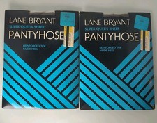 2 Vtg Lane Bryant Plus Sz 6X Sheer Pantyhose Taupe Reinforced Toe Nude Heel NOS