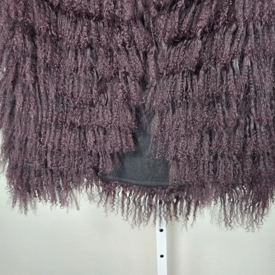 BCBG MAXAZRIA Chaleco Mujer S/M Piel de Cordero Mongol Sin Mangas Mafia Esposa Marrón Profundo Foto 3 de 4