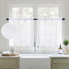 MIULEE White Sheer Curtains 24 Inch Length Linen Textured Kitchen Window Curtain