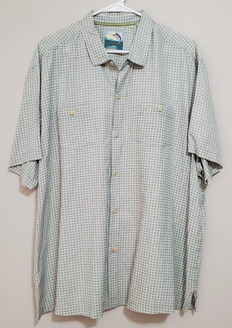 Tommy Bahama Linen Island Modern Shirt 2XL Green Check #200034