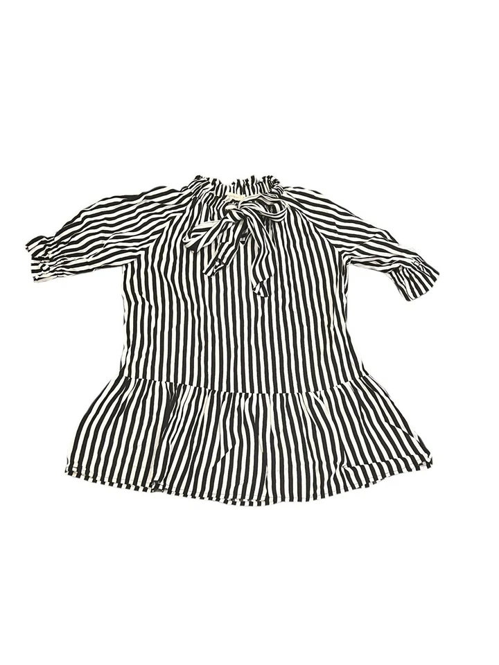 MINIVESTIDO CARBON SOLDIER NIÑA 6 NEGRO BLANCO RAYAS FAJA LAZO GRANDE MANGAS LARGAS Foto 3 de 4