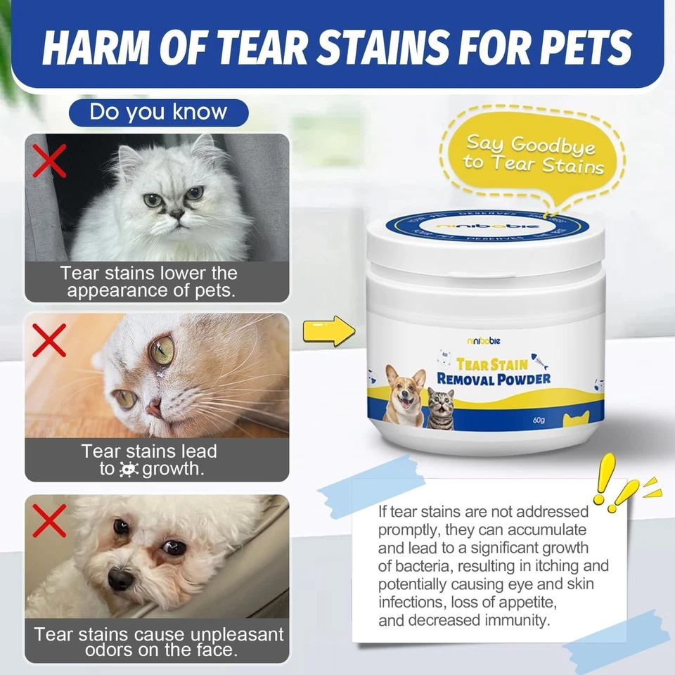 Tear Stain Remover Powder for Dogs and Cats, Eye Stain Cleaner, Natural Formula - Image 3 of 4