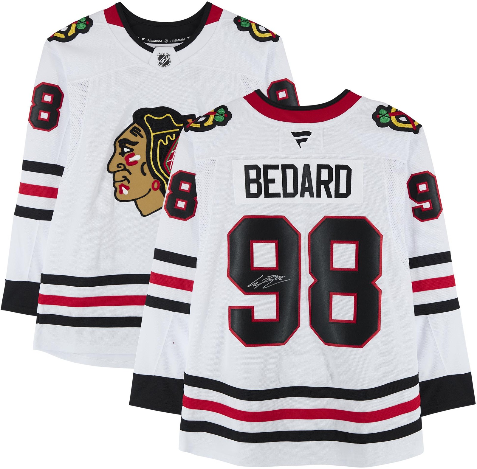 Connor Bedard Autographed Signed Chicago Blackhawks White Fanatics Premium Jersey 