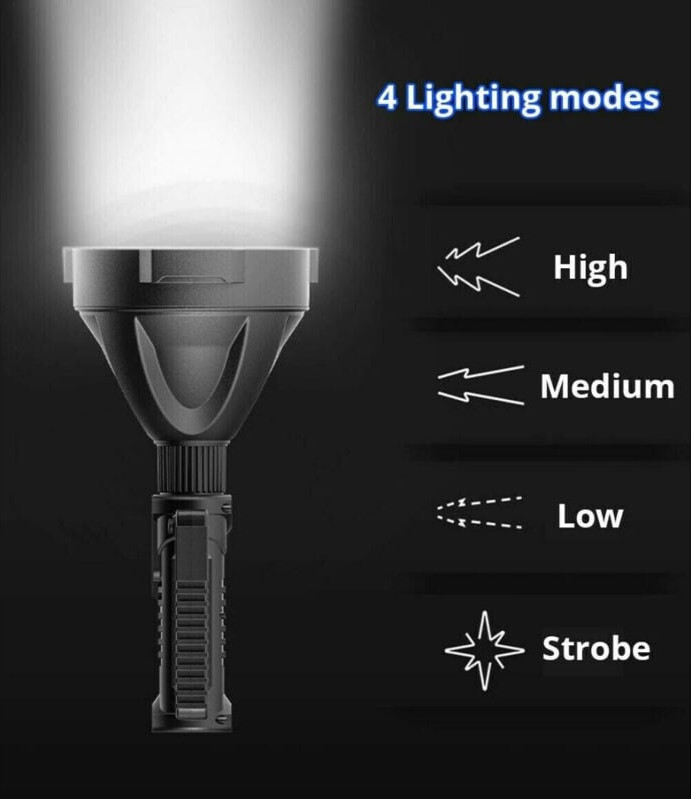 Torcia Portatile Lungo Raggio Luce Lampada 300 Metri Pesca Caccia Montagna 150W - Immagine 1