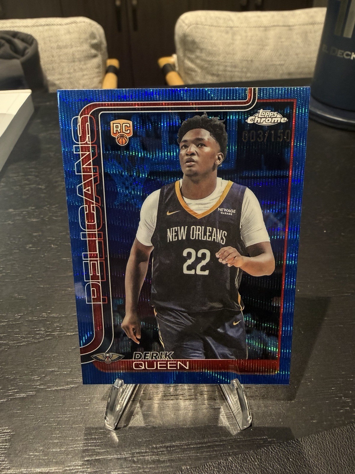 2025-26 Topps Chrome - #263 Derik Queen Blue Wave Refractor /150 RC Pelicans