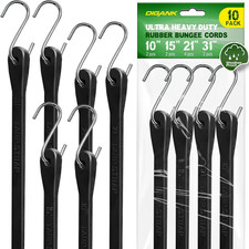 Bungee Cords with Hooks (10 Pack) - 10", 15", 21", 31" Heavy Duty Rubber Straps