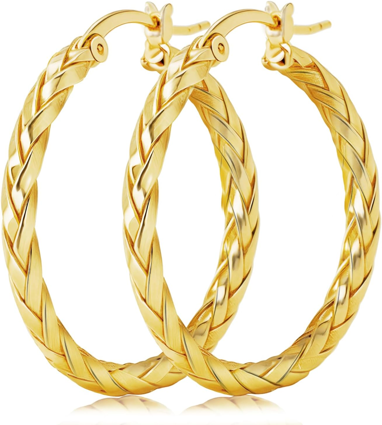 14K Gold Earrings for Women Weave Design 14K Gold Hoop Earrings Classic & Timele