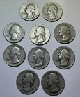 10 silver 90% Quarters Lot Dated 1944-1957