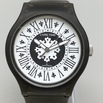 Capri Time By Pippoperez Mens Watch 43mm Black White Dial Silicone Band
