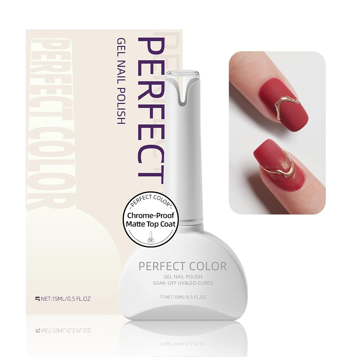 Chrome-Proof Matte Top Coat, UV/LED Cured Gel Nail Polish, Anti-Stick Long-Lasti