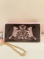 NWT JUICY COUTURE SCOTTIE DOG LARGE ZIP AROUND WRISTLET WALLET CHOCOLATE VELOUR