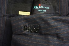 Kiton Blue Gold Pinstriped 100 Cashmere 2 Pc Suit Jacket Pants Sz 42R