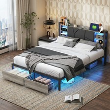 Polsterbett 140x200 Doppelbett Schubladenbett Bettgestell mit LED/USB/Lattenrost