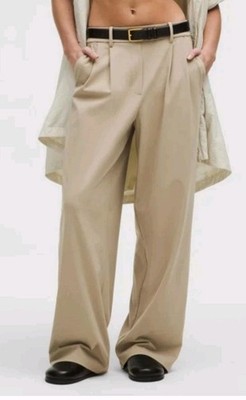 MASSIMO DUTTI Womens Tan Beige WIDE LEG Size 4 6 M Pants Trousers Pleated $149 