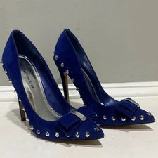 Shoe Republic LA Blue Suede Spike Studded Stiletto Heels-size 7.5