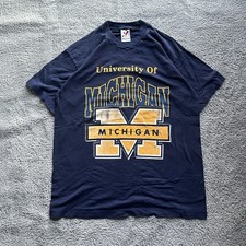 University of Michigan Vtg Graphic T-Shirt Navy/Yellow Single Stitch USA Made