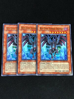 YUGIOH RED-EYES ZOMBIE DRAGON SDZW-EN001 1ST ULTRA PLAY/EDGEWARE X3