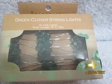 St. Patrick's Day Green Clover Sting 30 LED Lights 10 Ft New