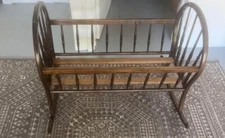 Antique Spindle Rocking Cradle Crib 1800's Farmhouse Decor Wooden Granny Core