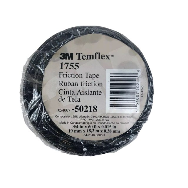 3M Temflex 1755 Cotton (Algodon) Friction Tape Black 3/4 in x 60 ft x 0