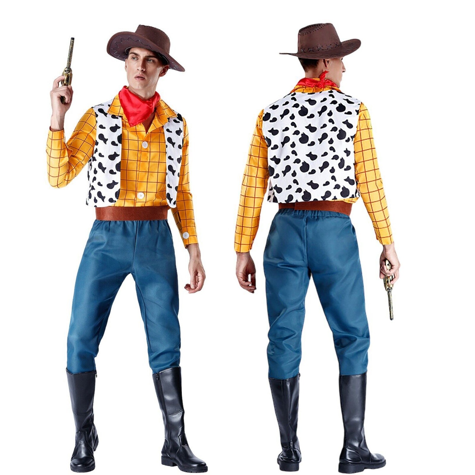 Toy Story Woody Halloween Cosplay Costume Cowboy Men's Cloth Outfit 6pcs Set