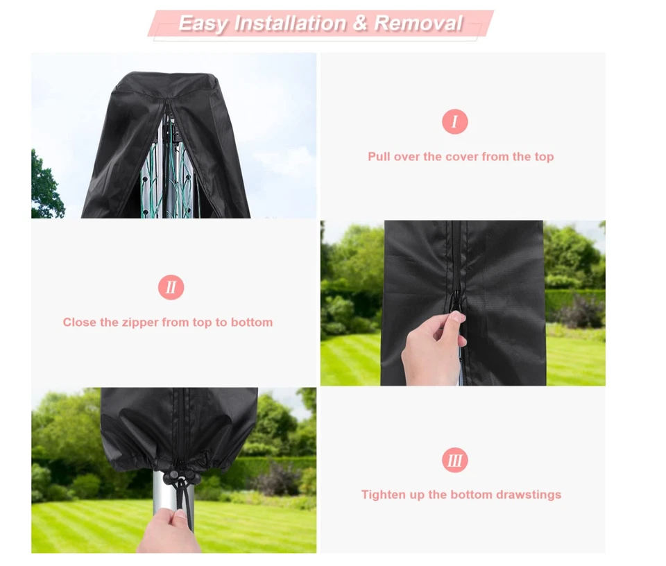 itrunk Universal Abdeckung Wäschespinne Hülle Schutzhülle Sonnenschirm 200x30 cm - Bild 4 von 4