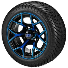 (4) Golf Cart 215/35-12 LSI Elite Low Pro Tires on 12x7 Black/Blue Ninja Wheels