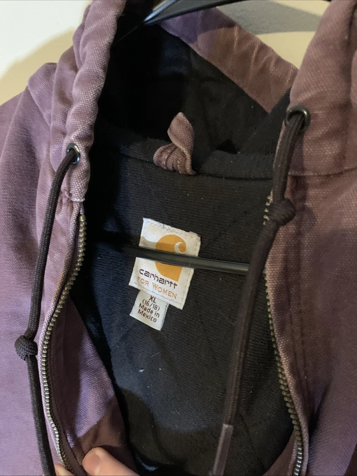 Vintage Carhartt Women's Duck Hooded Jacket - XL (16/18) - Dusty Plum WJ130 PKR - Image 4 of 4