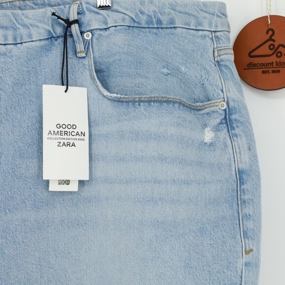 GOOD AMERICAN X ZARA Classic Slim Distressed Light Wash Jeans NWT Size 28 thumbnail 3
