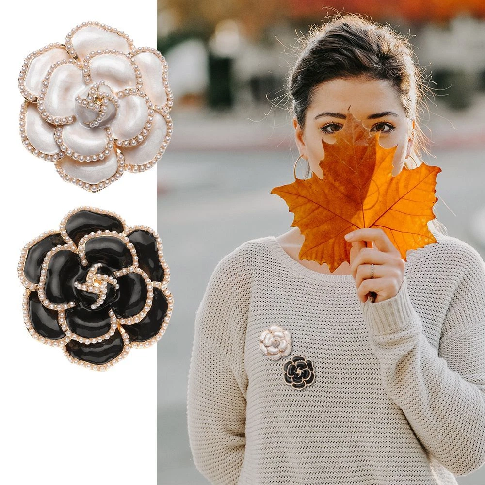 Accessories Elegant Pin Enamel Rose Flower Brooch Alloy Coat Brooch Pearl