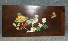 15.2" Chinese Huali Wood Inlay Shell Carved Flower Bird Pattern Furniture Table