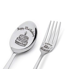 Happy 22nd Birthday Spoon Fork Gifts Engraved Spoon Fork Personalized Birthda...