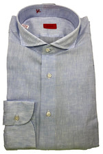 NEW ISAIA NAPOLI BARREL CUFF CUTAWAY COLLAR LINEN DRESS SHIRT 17.5 M CUT 595
